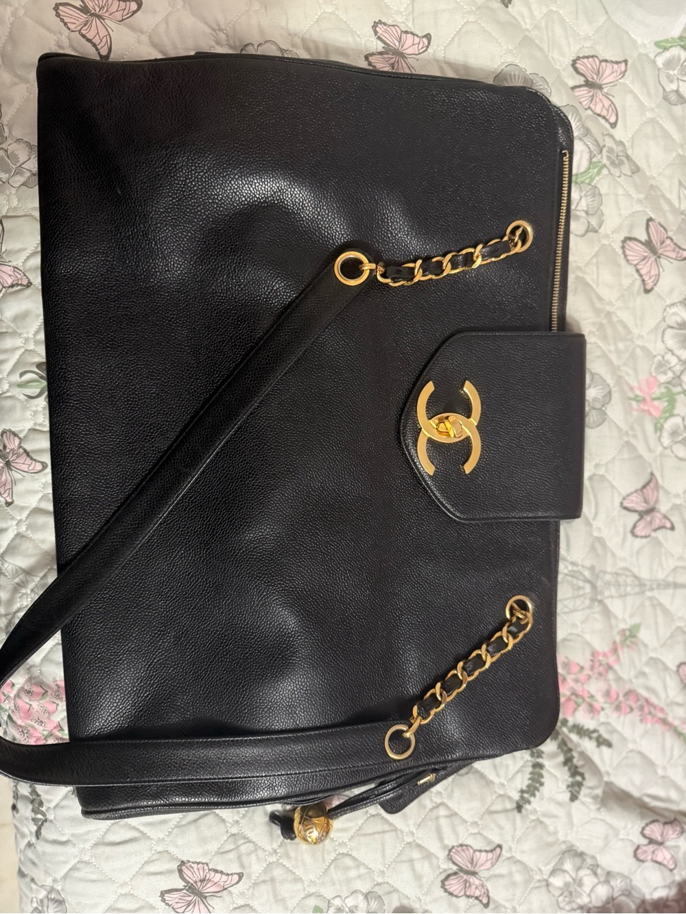 Vintage Chanel Supermodel Tote Caviar Bag 24k Gold Bag with Gold Hardware